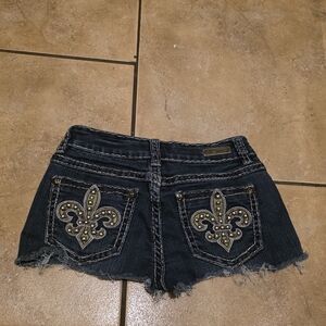 Miss Chic Jeans Dark Blue Jean Shorts with Embellished Design